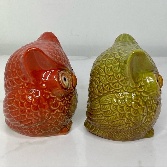 Set Of 2 Owl Figurines Ceramic Table Top Decor Autumn Fall Decoration - Picture 2 of 11